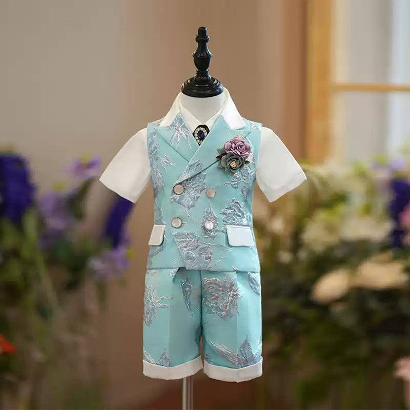 Cute Boy Summer Birthday Wedding Formal Vest Suit Set