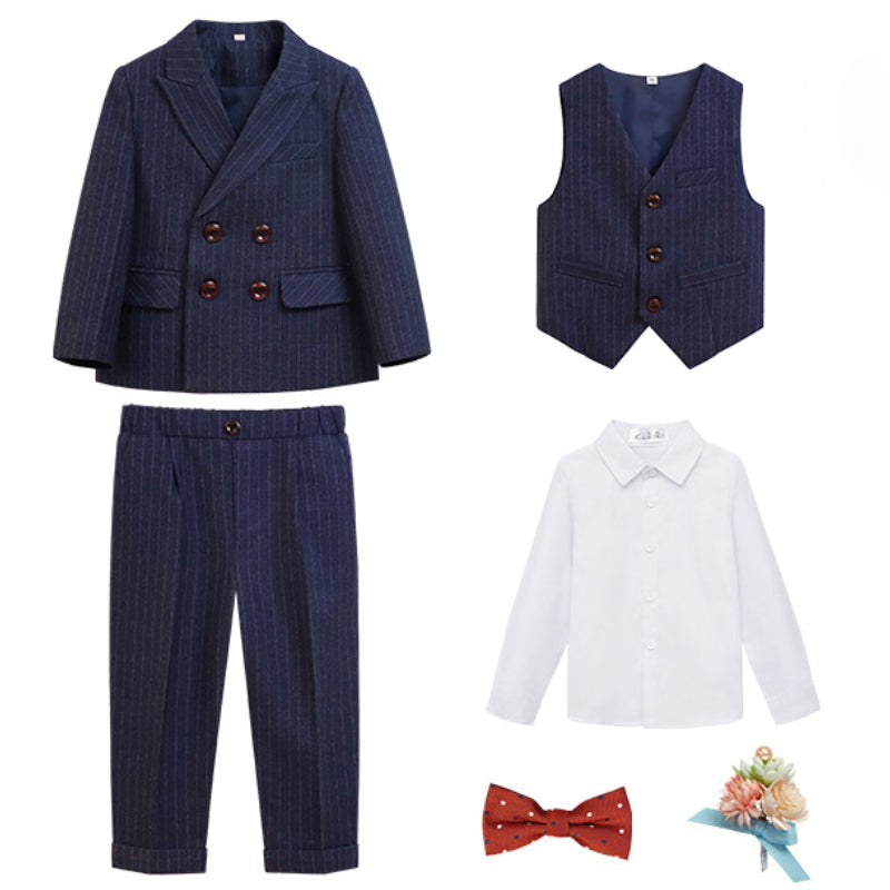 Children's Suit British Striped Flower Boys Suit Six Piece Suit