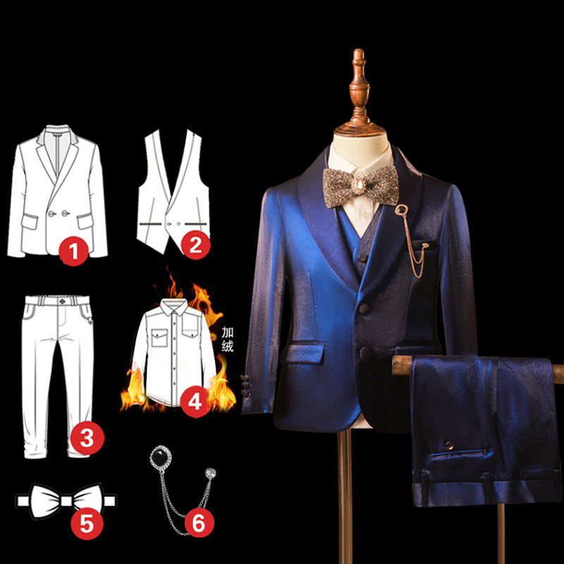 Boys Dark Blue Suit Costume with Brooch