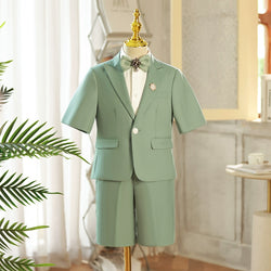 Boys Summer Gentleman Bow Tie Green British Suit Set