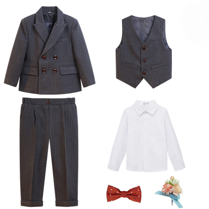 Children's Suit British Striped Flower Boys Suit Six Piece Suit