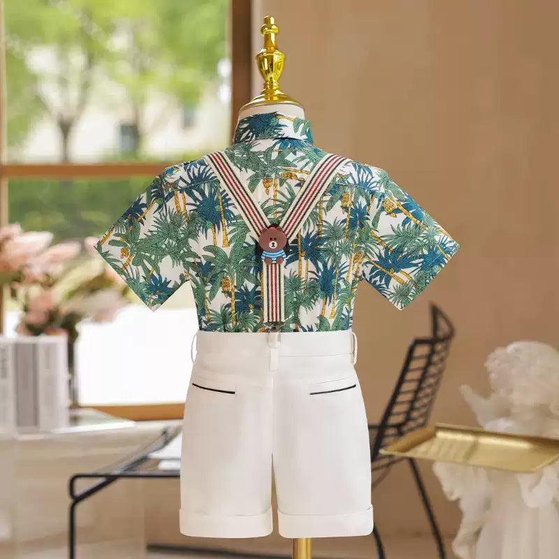 Boys Fashion Floral Shirt Short Sleeve Suit Summer Beach Set