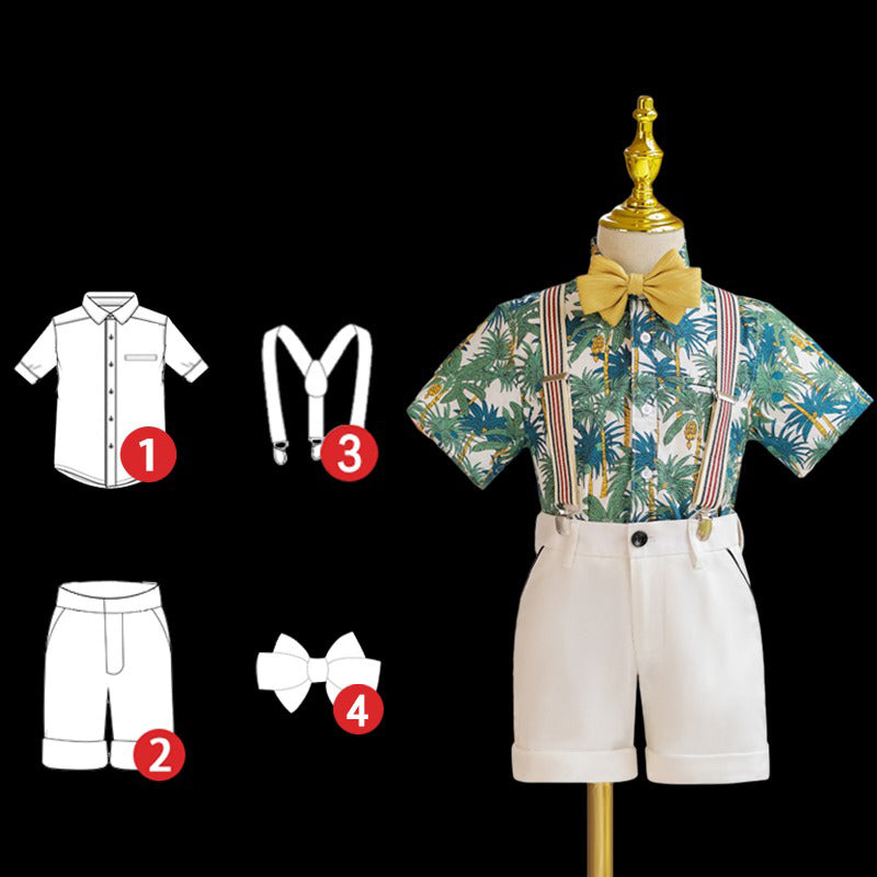 Boys Fashion Floral Shirt Short Sleeve Suit Summer Beach Set