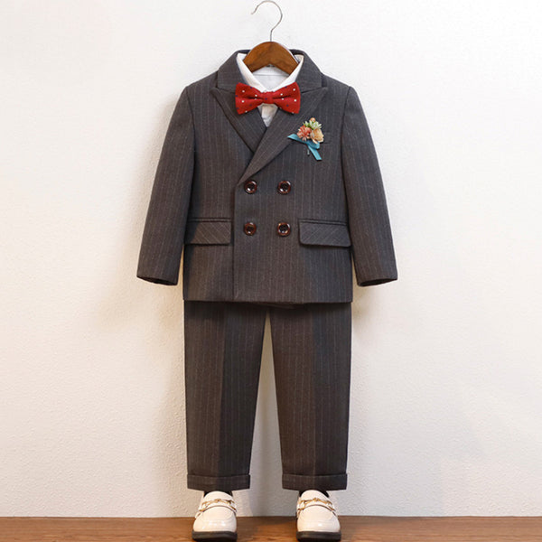 Children's Suit British Striped Flower Boys Suit Six Piece Suit