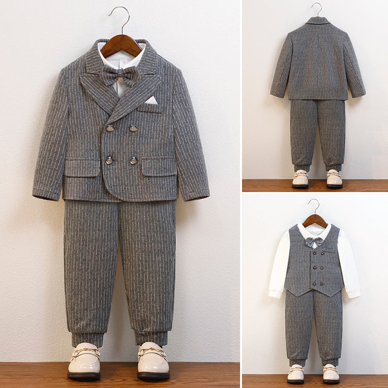 Boys Formal Baby Striped Performance Costume Four-piece Suit