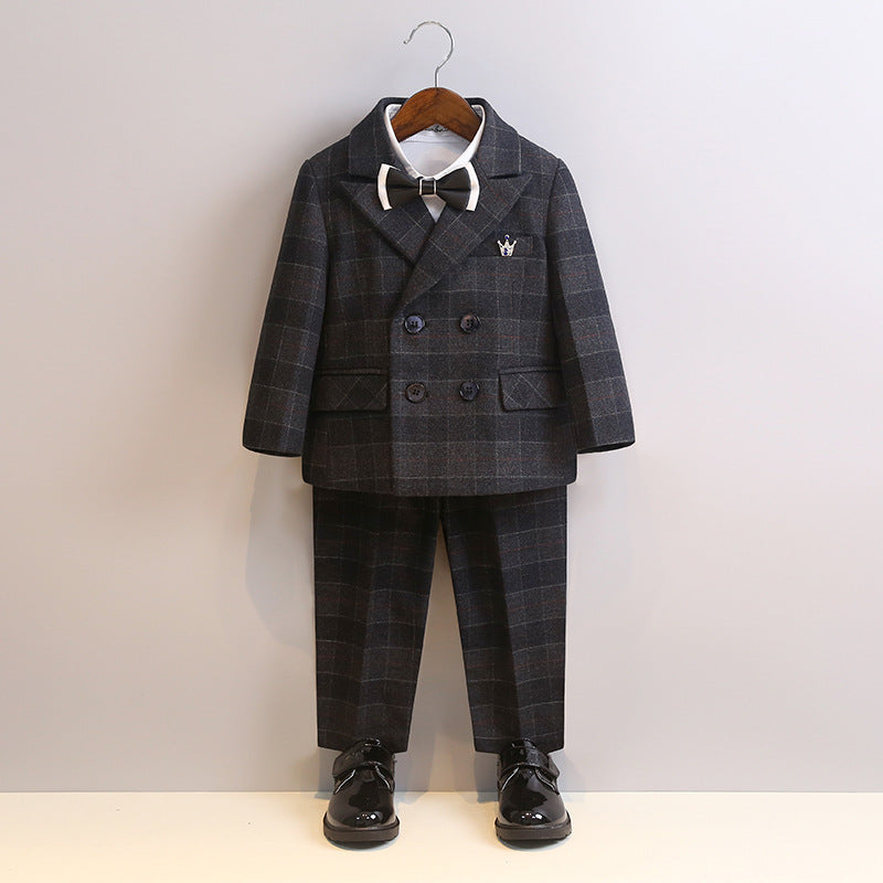 Boys Suits Boys British Plaid Performance Costumes  Six-piece Suit