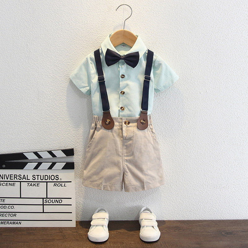 Boys Striped Shirt Overalls Boy Performance Suit Four-piece Suit