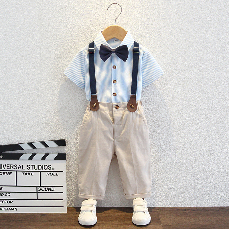 Boys Striped Shirt Overalls Boy Performance Suit Four-piece Suit