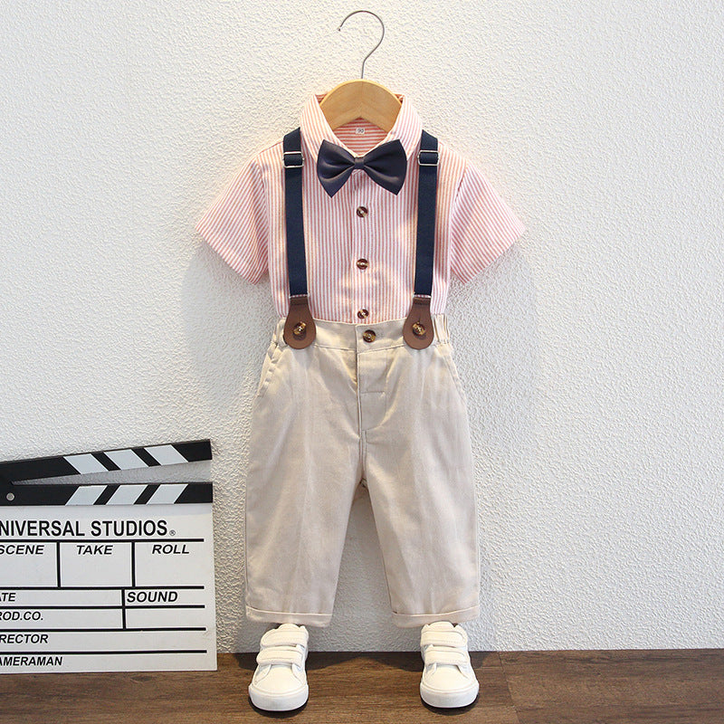 Boys Striped Shirt Overalls Boy Performance Suit Four-piece Suit