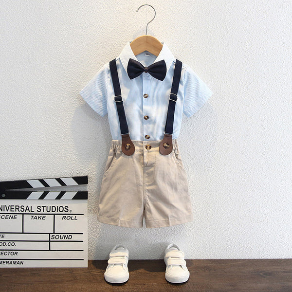 Boys Striped Shirt Overalls Boy Performance Suit Four-piece Suit