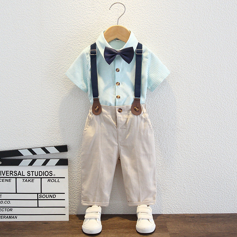 Boys Striped Shirt Overalls Boy Performance Suit Four-piece Suit