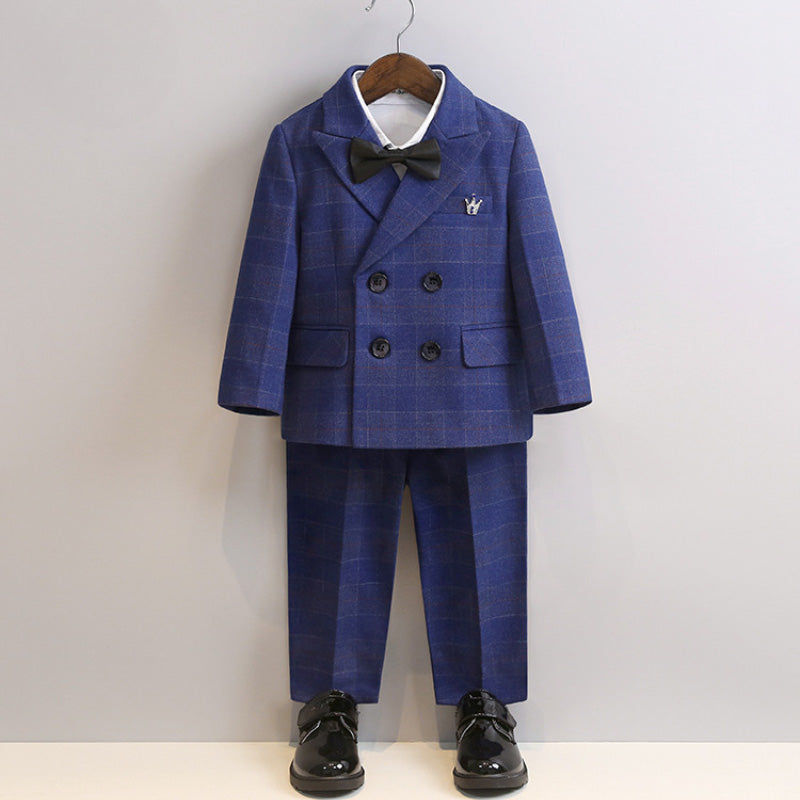 Boys Suits Boys British Plaid Performance Costumes  Six-piece Suit