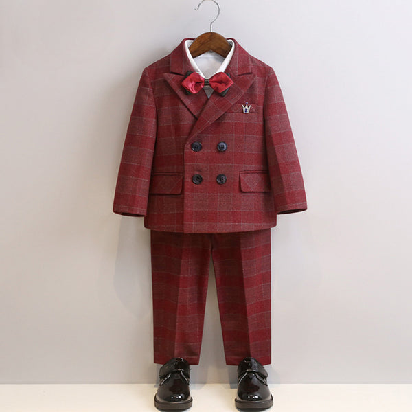 Boys Suits Boys British Plaid Performance Costumes  Six-piece Suit