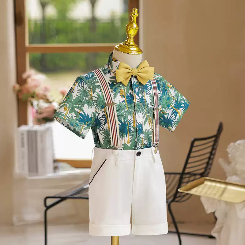 Boys Fashion Floral Shirt Short Sleeve Suit Summer Beach Set