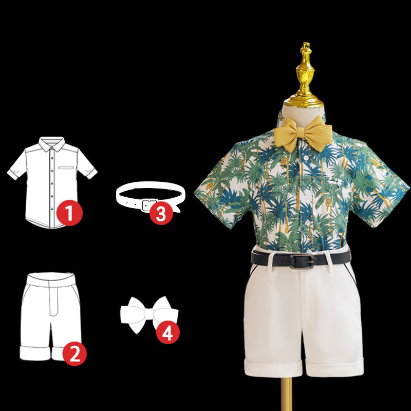 Boys Fashion Floral Shirt Short Sleeve Suit Summer Beach Set