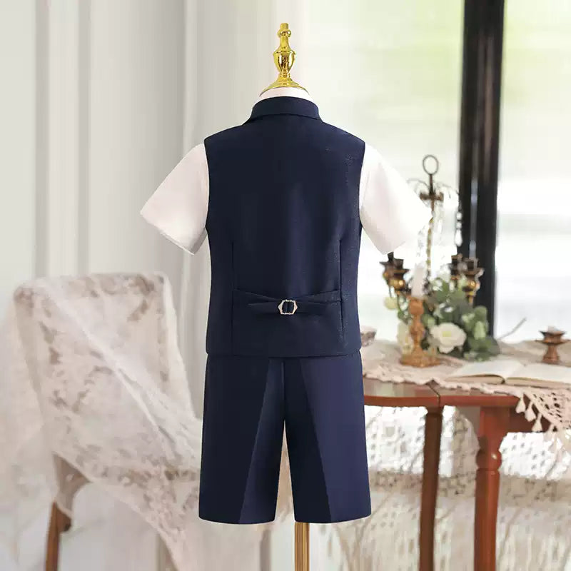 Boys Bow Tie Vest Double Breasted Waist Suit Set