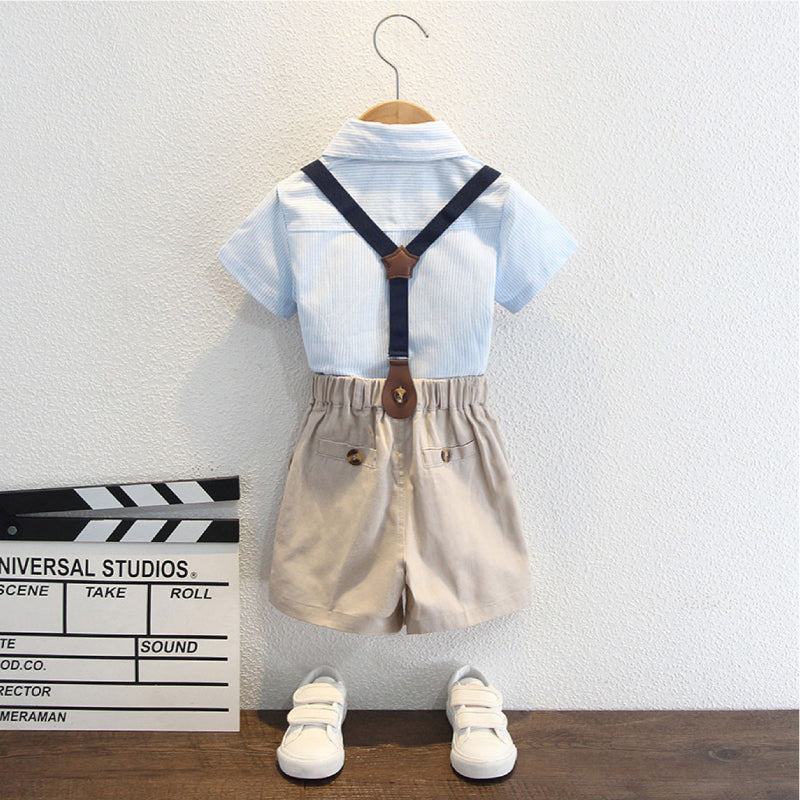 Boys Striped Shirt Overalls Boy Performance Suit Four-piece Suit