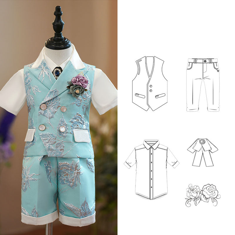 Cute Boy Summer Birthday Wedding Formal Vest Suit Set