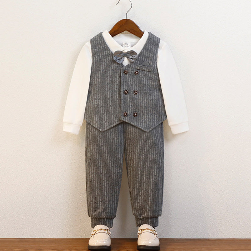 Boys Formal Baby Striped Performance Costume Four-piece Suit