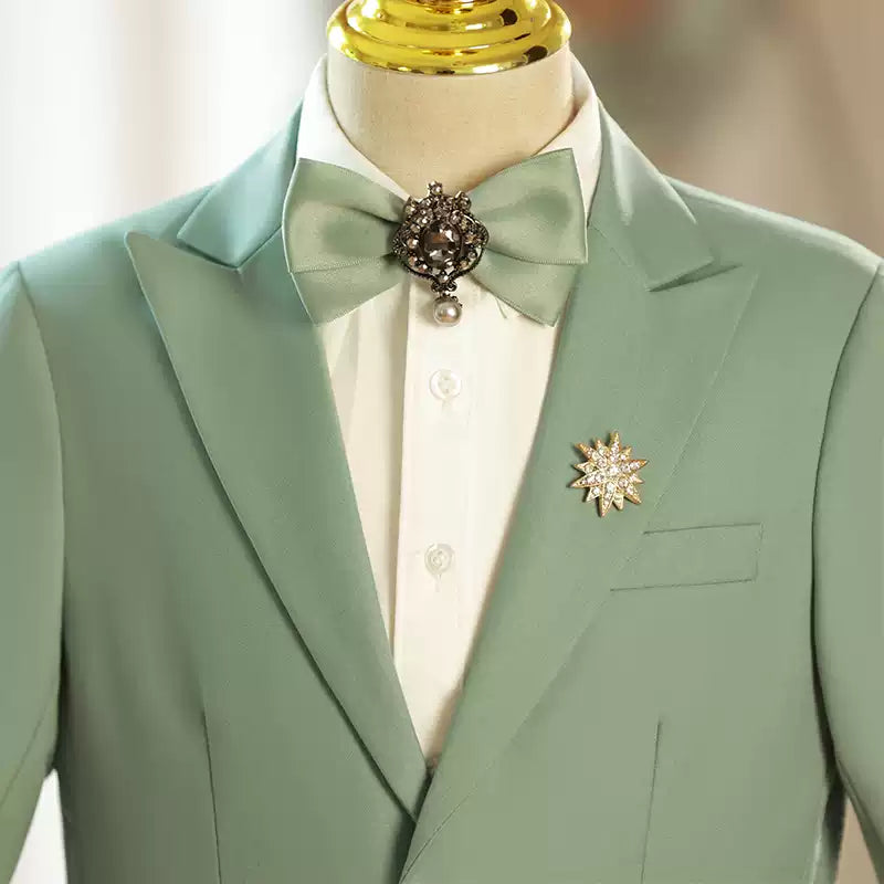 Boys Summer Gentleman Bow Tie Green British Suit Set