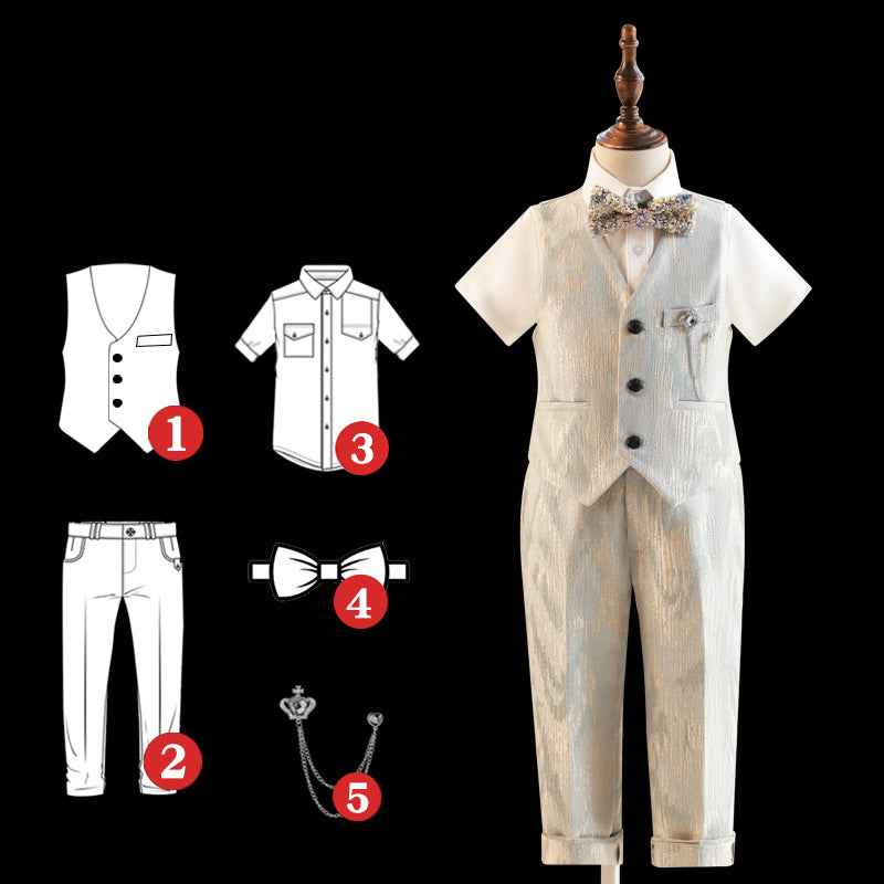 Boys Vest Performance Costume Children's Suit Set Five Piece Set