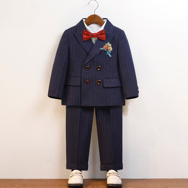 Children's Suit British Striped Flower Boys Suit Six Piece Suit